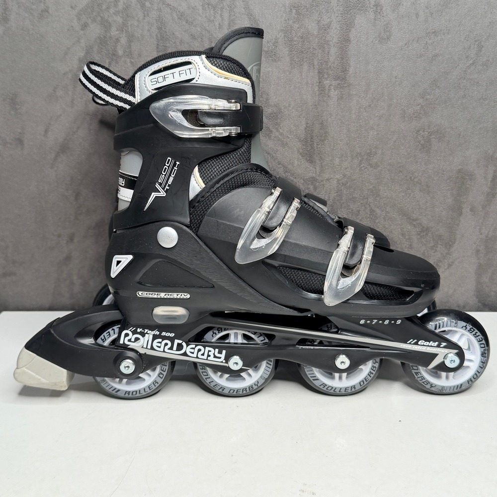 Roller Derby V-Tech 500 Inline Skates Mens Size 6-9 Black Silver Adjustable
